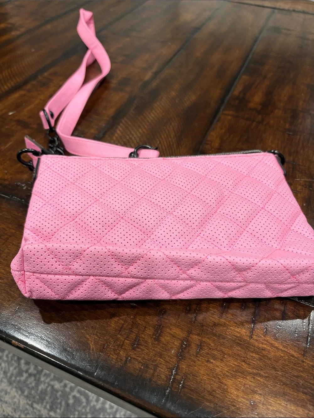 Justice Black Interior Pink Strap Crossbody Bag